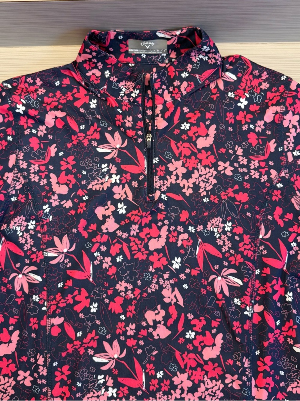Callaway Navy Floral Half-Zip with Pink Accents